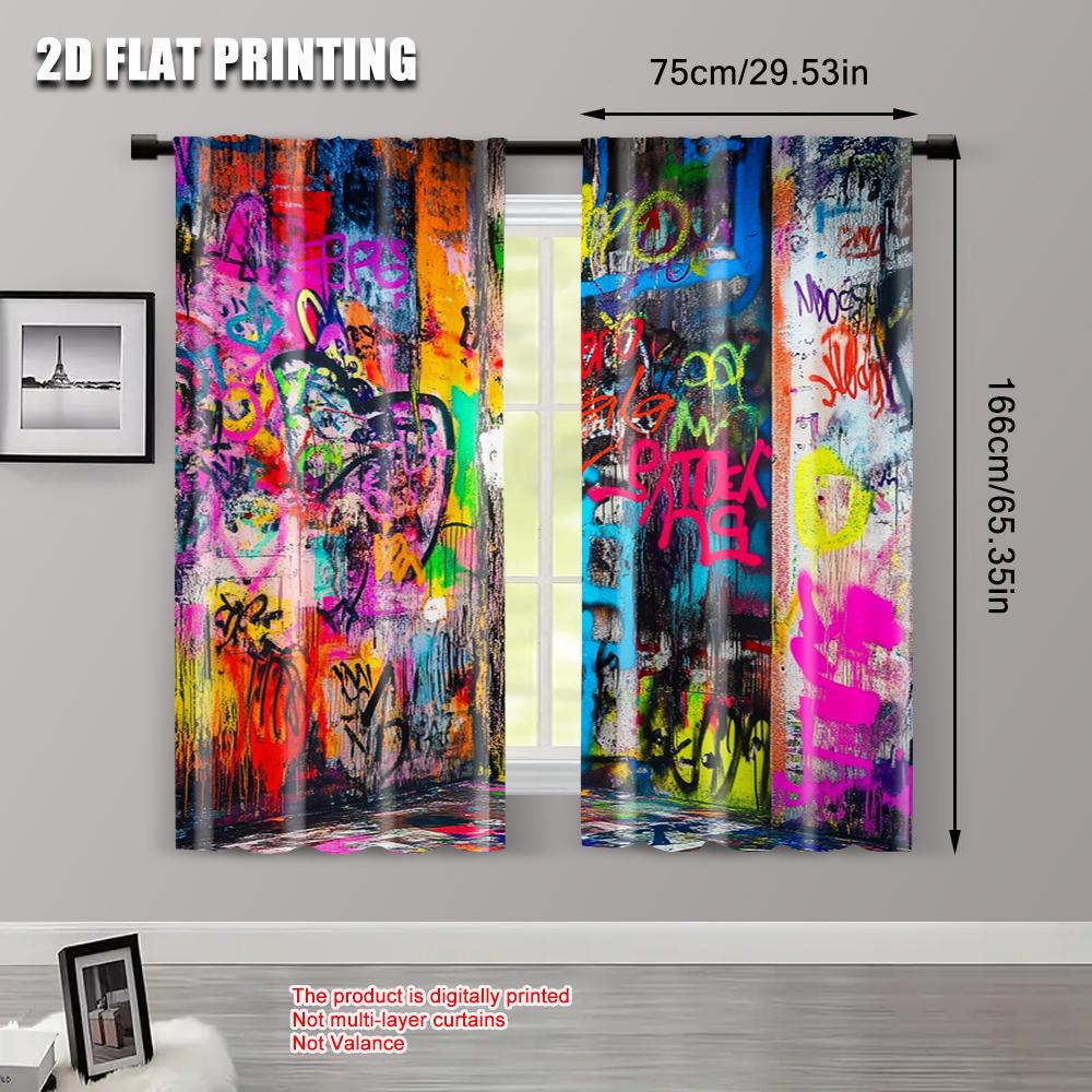 2 Stück, 2D flach bedruckt Party-Fenstervorhänge Graffiti Vielseitiger Polyesterstoff, Ohne Strom Familienparty-Dekoration
