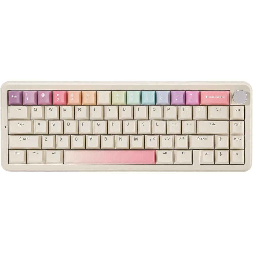 YUNZII B68 Wireless Mechanical Keyboard,Tri-Mode BT5.0/2.4GHz/USB-C,Cute PBT Keycaps,Hot Swappable Creamy Typing Gasket Mounted,RGB Backlit NKRO for