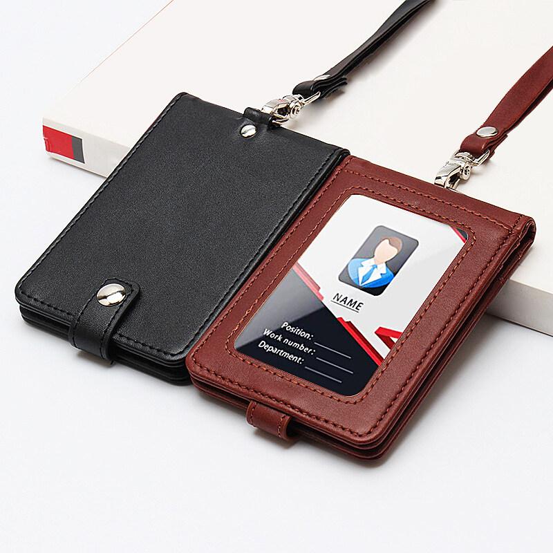 High Quality Badge Holder ID Card Pouch Staff Work Chest Cards Name Tag Cases with PU Lanyard Business Formal Office Supplies