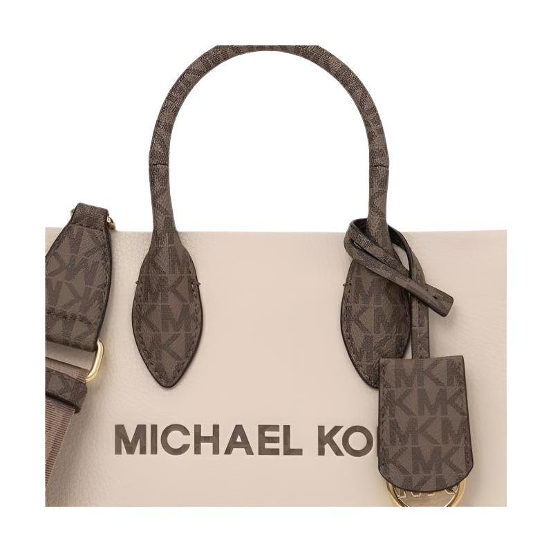 Michael Kors Mirella Logo Gold Hardware Calf Leather Tote Bag Shopping Bag Shoulder Handbag Small Women's Light Cream