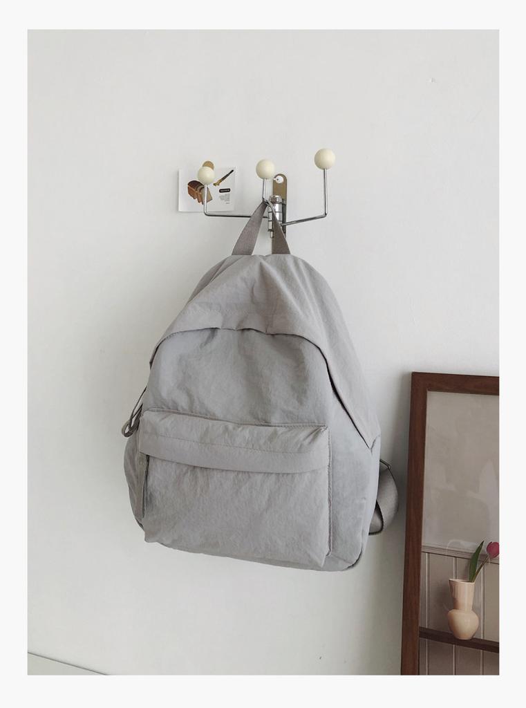 Schoolbag Solid Color Literary and Lightweight Small Backpack Women's Japanese Simple Travel Mountaineering Backpack Folded Texture Small School Bag