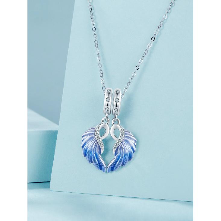 WOSTU 925 Sterling Silver Rainbow Dream catcher Charms Pendant Blue Angel Wing Beads Fit Original Bracelet Neckace DIY Gift