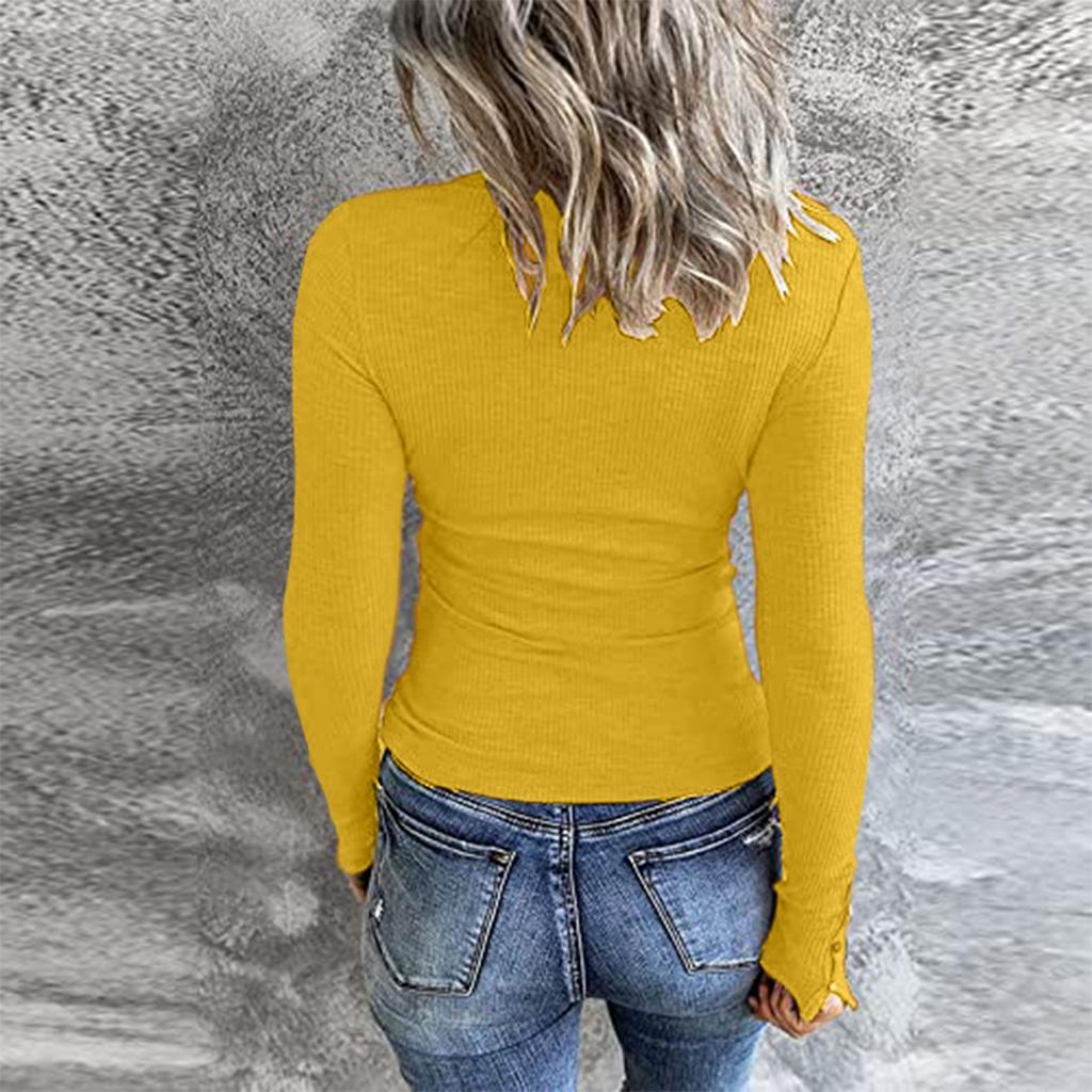 Women's And Winter Slim Bottom T-shirt Fashion Casual Color U Neck Pullover Long Sleeve Top