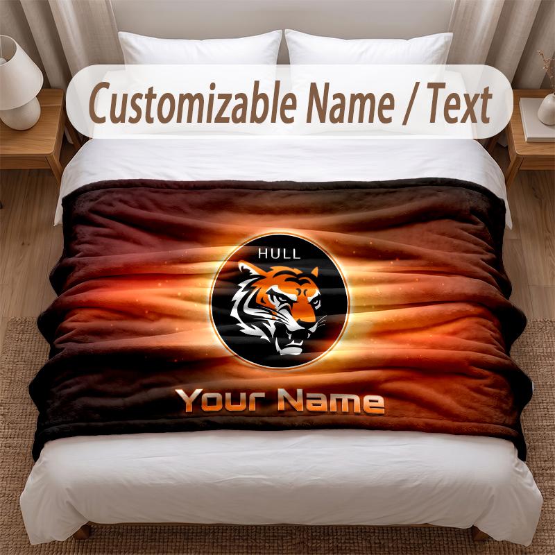 Hull City Printed Flannel Blanket Custom Name Text Soft Warm Throw For Bedroom Holiday Gift
