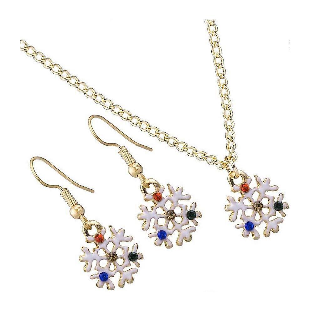 Women Necklace Earring Gold Christmas Snowflake Pendant Girl Chain Collar Ear Studs Party Wedding Jewellery Set Love Gift Comfortable and Environmenta
