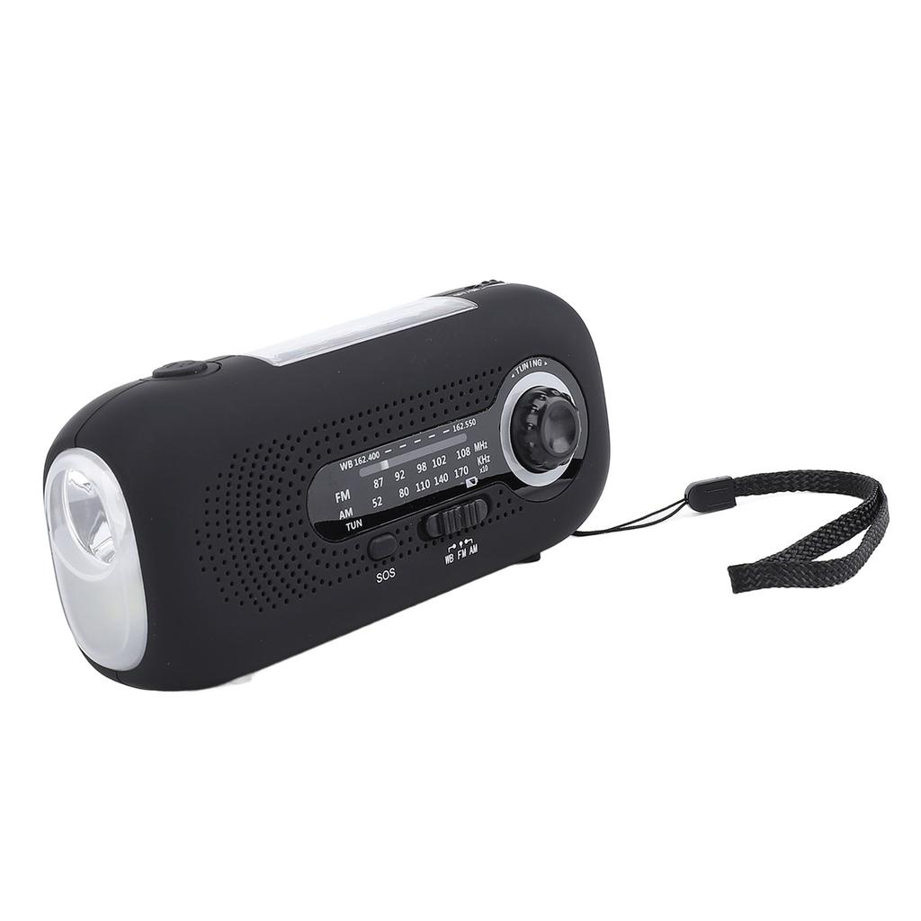 Solar-Wetterradio mit 1W 5-LED-Taschenlampe (3 Helligkeitsstufen), 4 Lichtmodi, SOS, Kurbelbetrieb, Typ-C-Aufladung, 2000mAh Akku, Notfall-Wetterradio