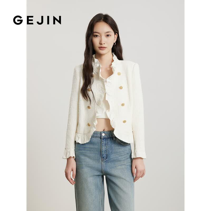 Women s Elegant Ruffled Collar Long Sleeve Jacket XL