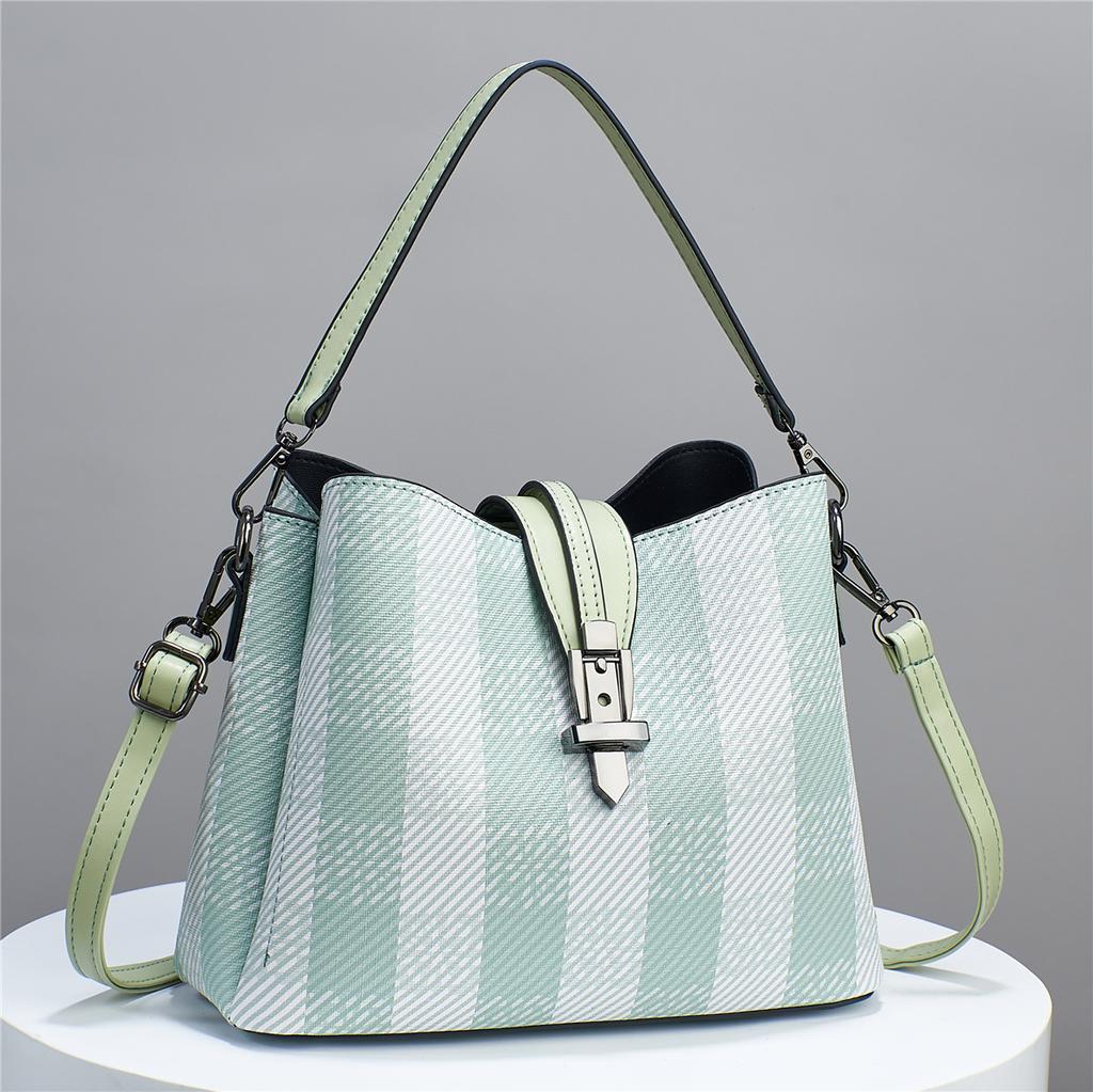 Single Shoulder Women's Fashionable Checkered Hand-held Bucket Bag Casual Crossbody Bag