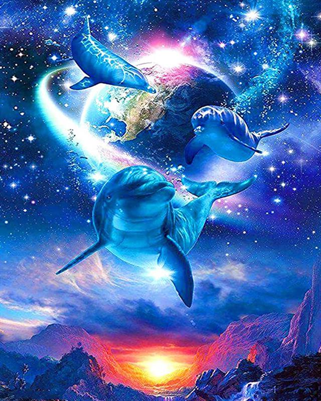 Diamond Painting Full Round Square Dolphins 5D DIY Diamond Embroidery Cross Stitch Sea Landscape Rhinestones Mosaic Wall Art