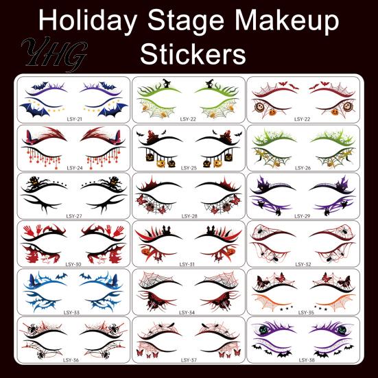 Waterproof Cosplay Makeup Transfers 2 Pairs Halloween Eye Tattoo Stickers, Temporary Face Decals with Quick Art for Novices Pumpkin Bat Spider