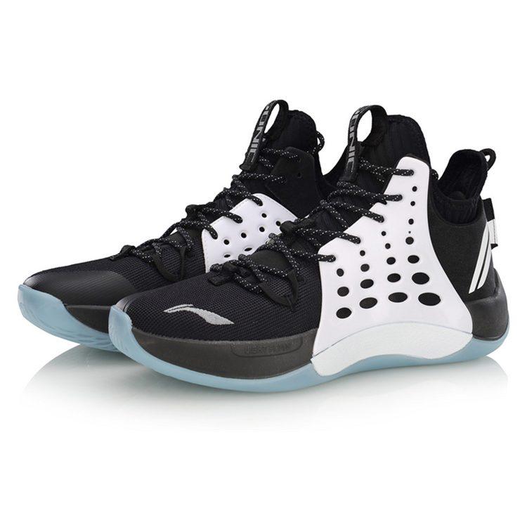 Li Ning SONIC 7 Fabric Abrasion Resistant Breathable Mid top Basketball Shoes Men's Black White ABAP019-1