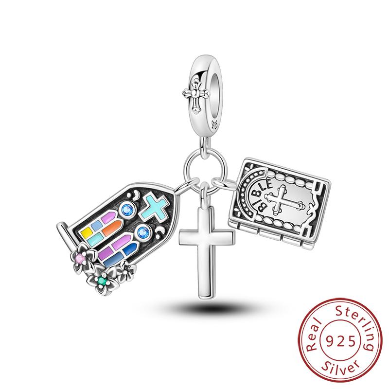 100% Copper Metal Charm Bead Components Bead Components Bible Zircon Cross Jesus Both Hands Pray Compatible With Authentic Original Bracelets High