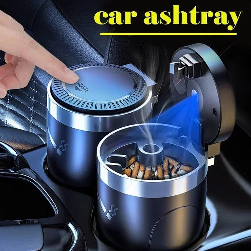 Car Ashtray Cup With Lid And Led Light Portable And Car Multifunct Bracket Detachable Steel Ashtray Abs Liner T8w9