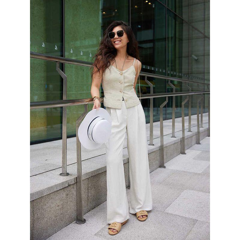 

Blacknini/ Walking Air Conditioning Pants Japanese Classic Triacetate Imitation Hemp Casual Loose Pants White((In Stock)) XL