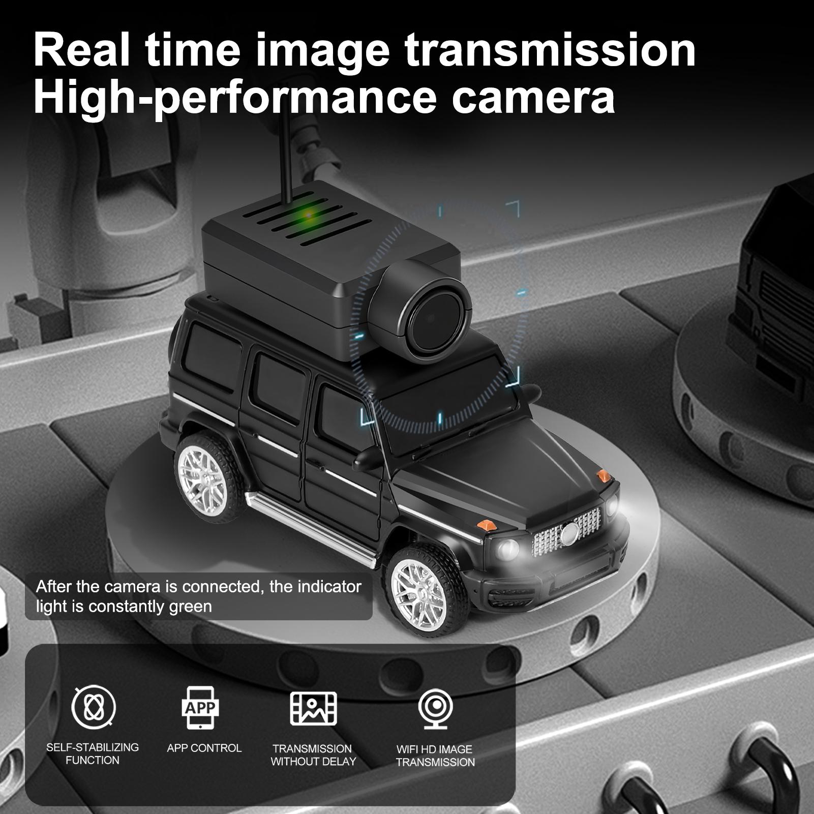 

1:64 Mini RC Car, 2.4G FPV Remote Control Toy Car with 720P HD Camera, Gyro, LED Light, APP Controlled Vehicle for Kids Black чёрный