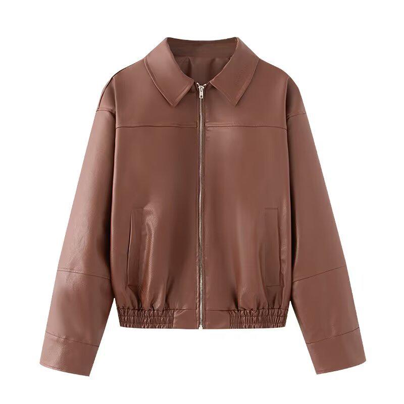 Women's Faux Leather Bomber Jacket - European & American Fashion for All Seasons