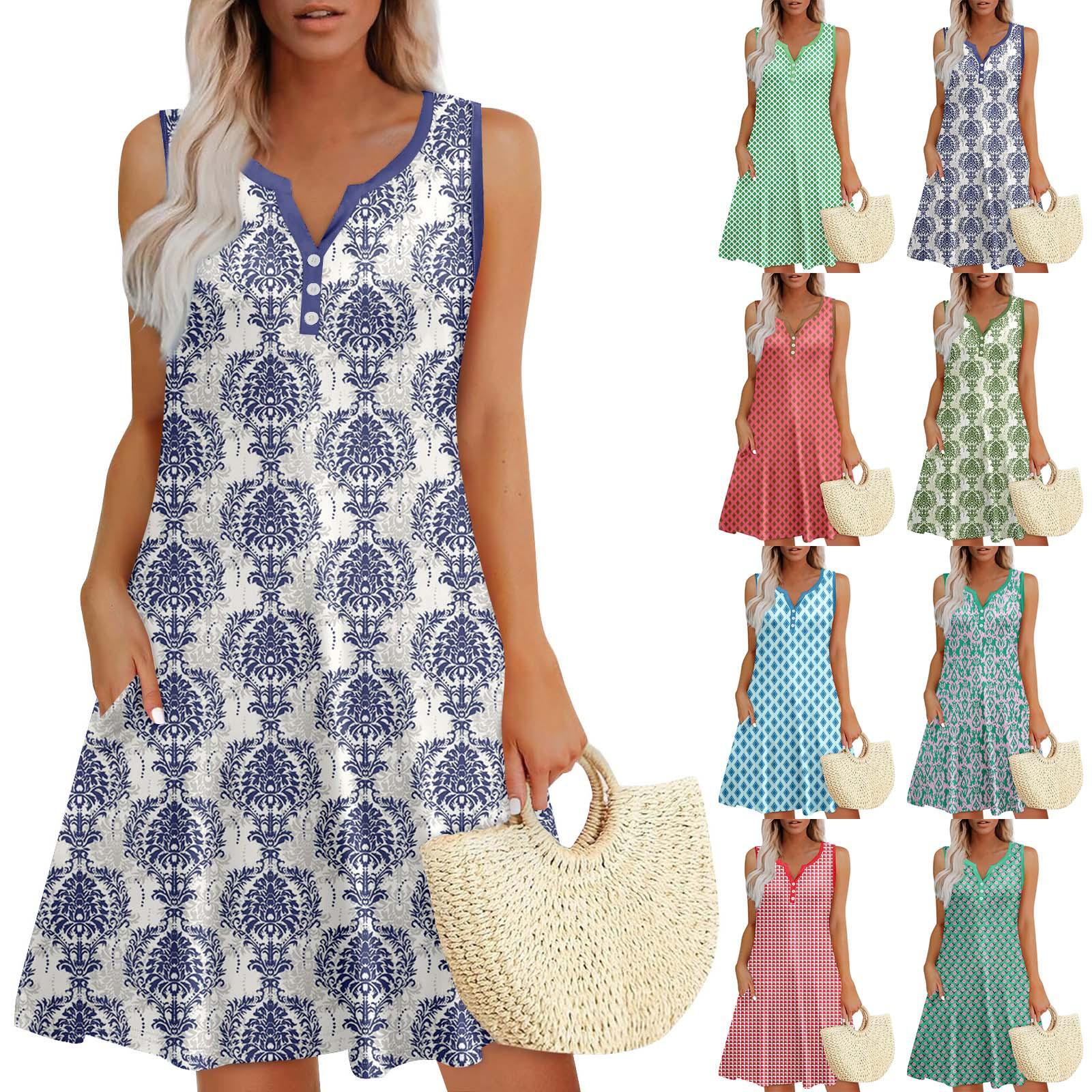 

Womens Summer Dresses Loose V Neck Sleeveless Sundresses Dress With Pockets S