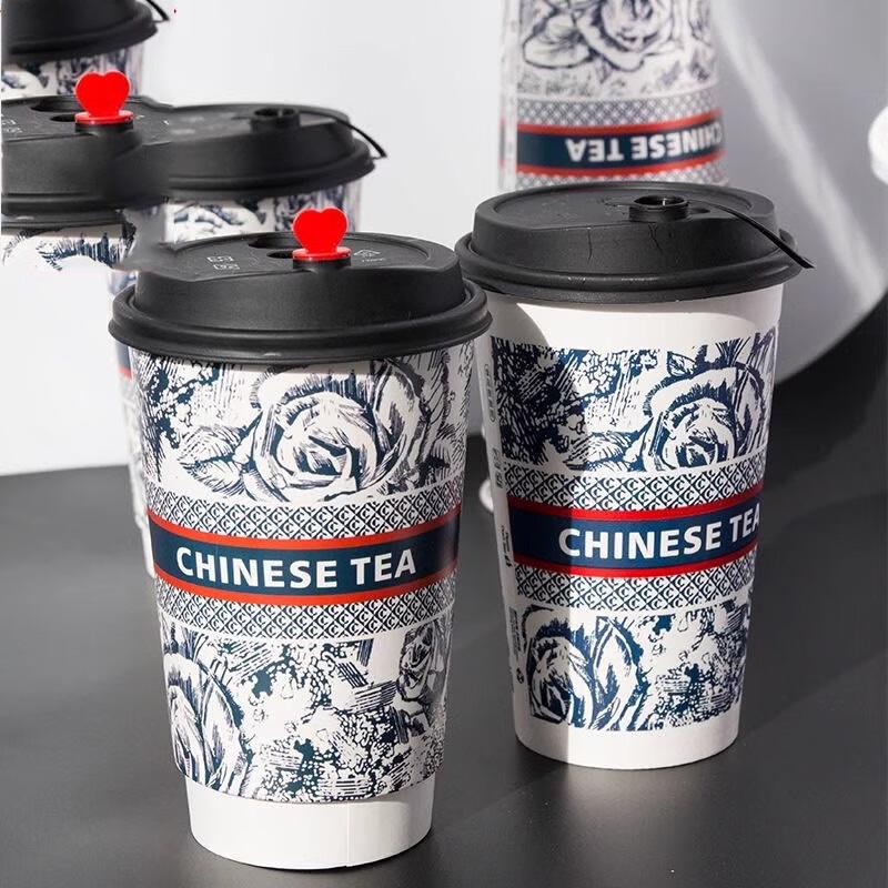 Miaojiayi Disposable Chinese Chic Milk Tea Paper Cups with Lids