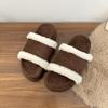 High version 2025 autumn and winter sheepskin integrated cork bottom thick bottom one word open toe fashion casual warm fluffy slippers