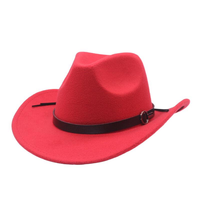 Hot-selling metal buckle belt cowboy hat autumn and winter woolen top hat men's and women's big edge curled jazz felt hat