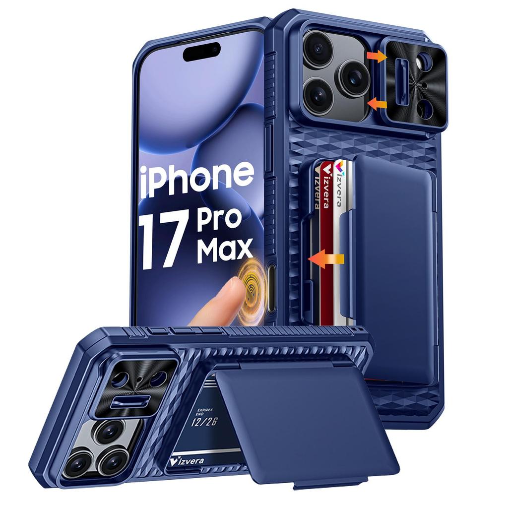 Wallet Case with RFID Blocking Card Holder Sliding Camera Cover Stand for iPhone 17 Pro Max-Purple