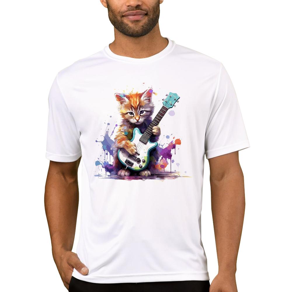 TEEHUB Vintage 3D Cat Play Guitar Men T-Shirt Fashion Streetwear Short Sleeve T Shirts Hipster Music Tee Cool Tops