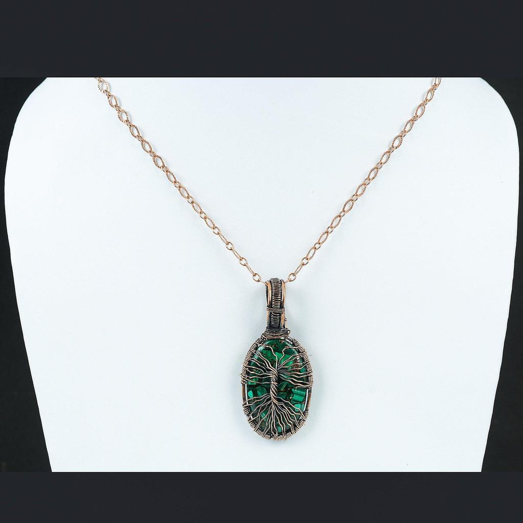 Pandantiv Piatră Prețioasă Malahit Cupru Arborele Vieții Pandantiv Înfășurat în Sârmă de Cupru Bijuterii Arborele Vieții Pandantiv Lucrat Manual Pandantiv de Designer Pentru Femei