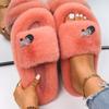 Pantofole da donna soffici diapositive Cartoon Teddy Decor sandali di design di lusso da donna infradito in pelliccia sintetica pantofole piatte scarpe pelose