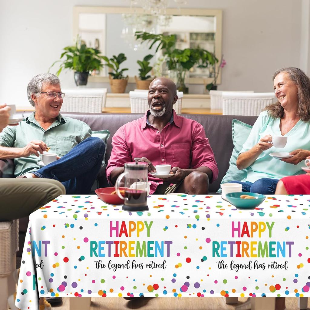 Retirement Tablecloth,Retirement Decorations 3pcs Waterproof Plastic Happy Retirement Table Cloth Rectangle Colorful Dot Retirement Table Cover for