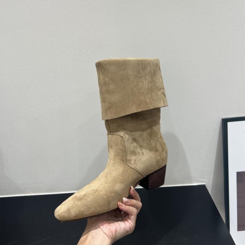 High Heel Suede Pointed Pile Boots Medium Knight Boots Women's Boots 2025 Autumn/Winter Brown Long Skinny Boots