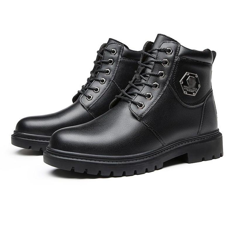 Black Leather Boots Snow Boots, Men s Winter Boots with Fleece Lining, High-Top Boots, British Style Men s Boots 41 чёрный