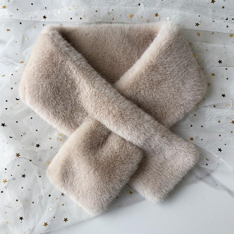 Versatile Plush Faux Mink Fur Scarf - Winter Fashion Neck Warmer, Solid Color