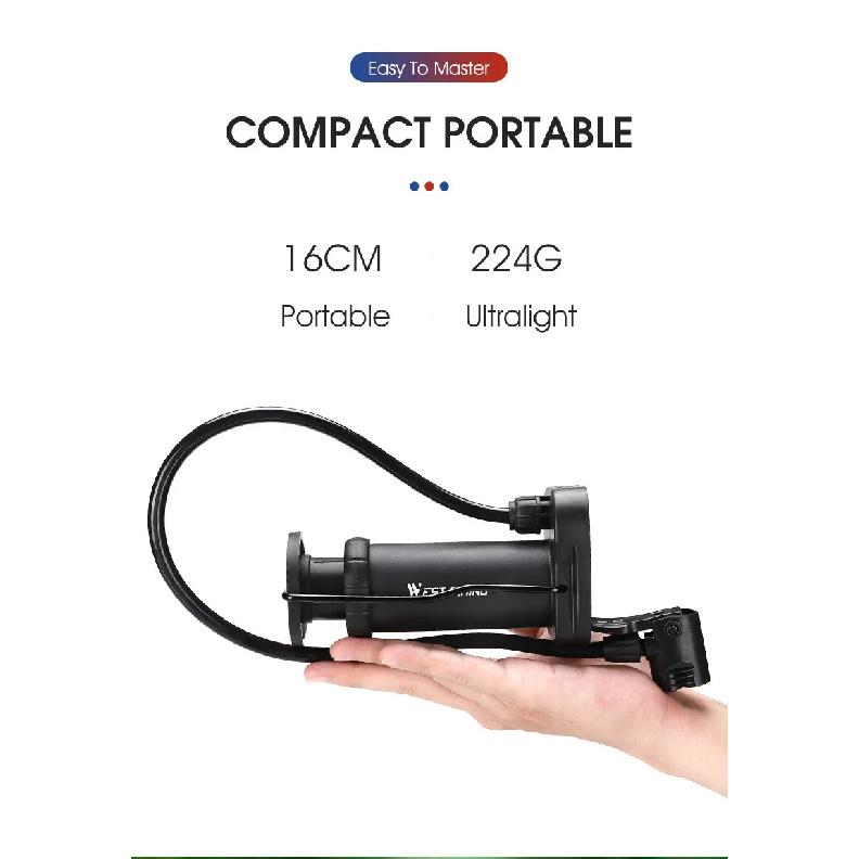 WEST BIKING Ultralight Portable Bike Pump MTB Road Bicycle Foot Pump Presta & Schrader Valve Cycling Tire Air Inflator With Hose