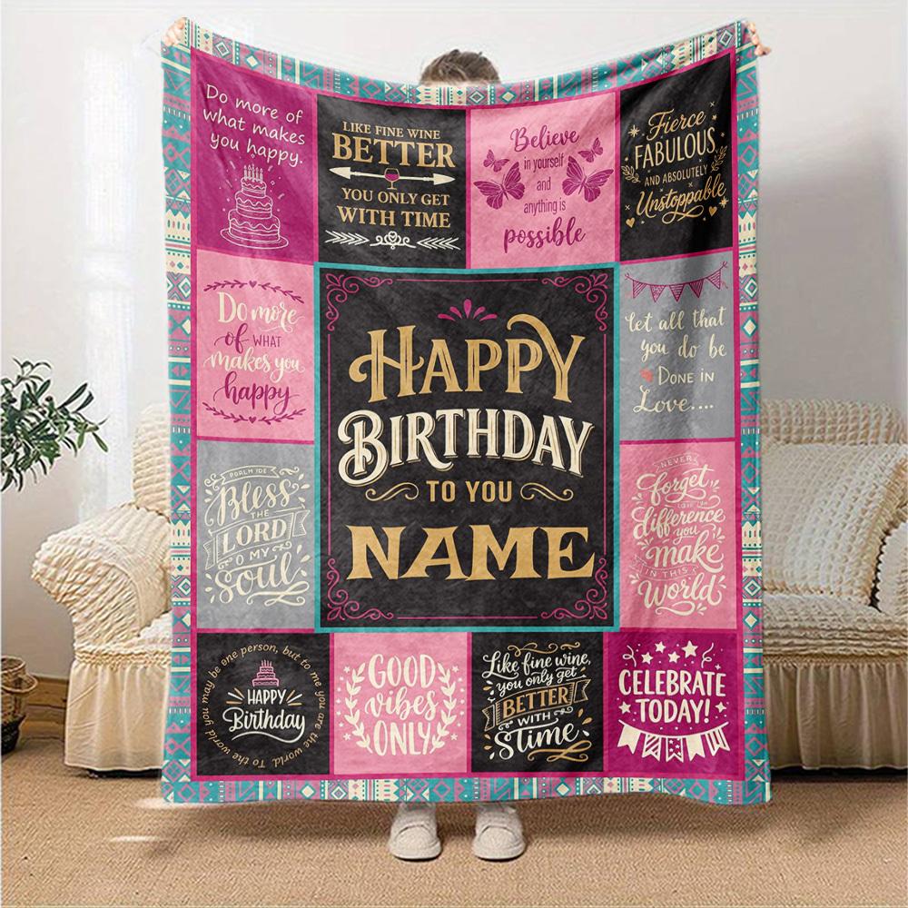 Happy Birthday Celebration Quotes Lightweight Customizable Blanket Customize Your Name Ultrasoft Perfect For Sofa Couch Office Bed Picnics Four