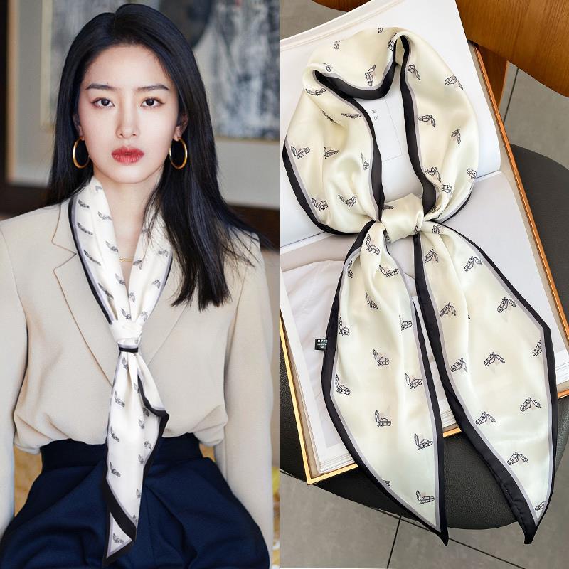 Luxury Long Silk Scarf Female Floarl Print Thin Narrow Scarf Bag Hair Band Ribbon Scarfs Women Neckerchief 15*150cm