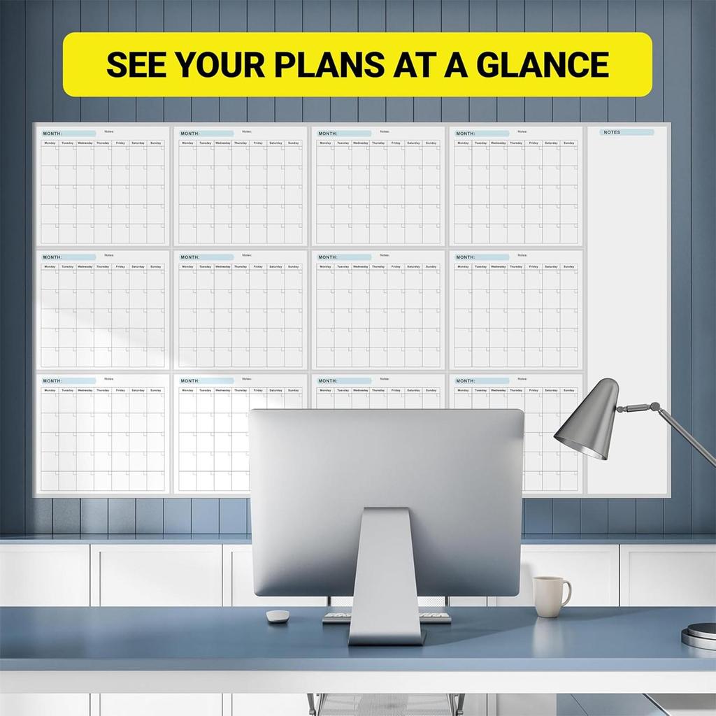 Erasable Large Wall Planner Calendar Reusable Wall Year Calendar Blank Undated Yearly Calendar Oversized Simplicity PlanCalendar