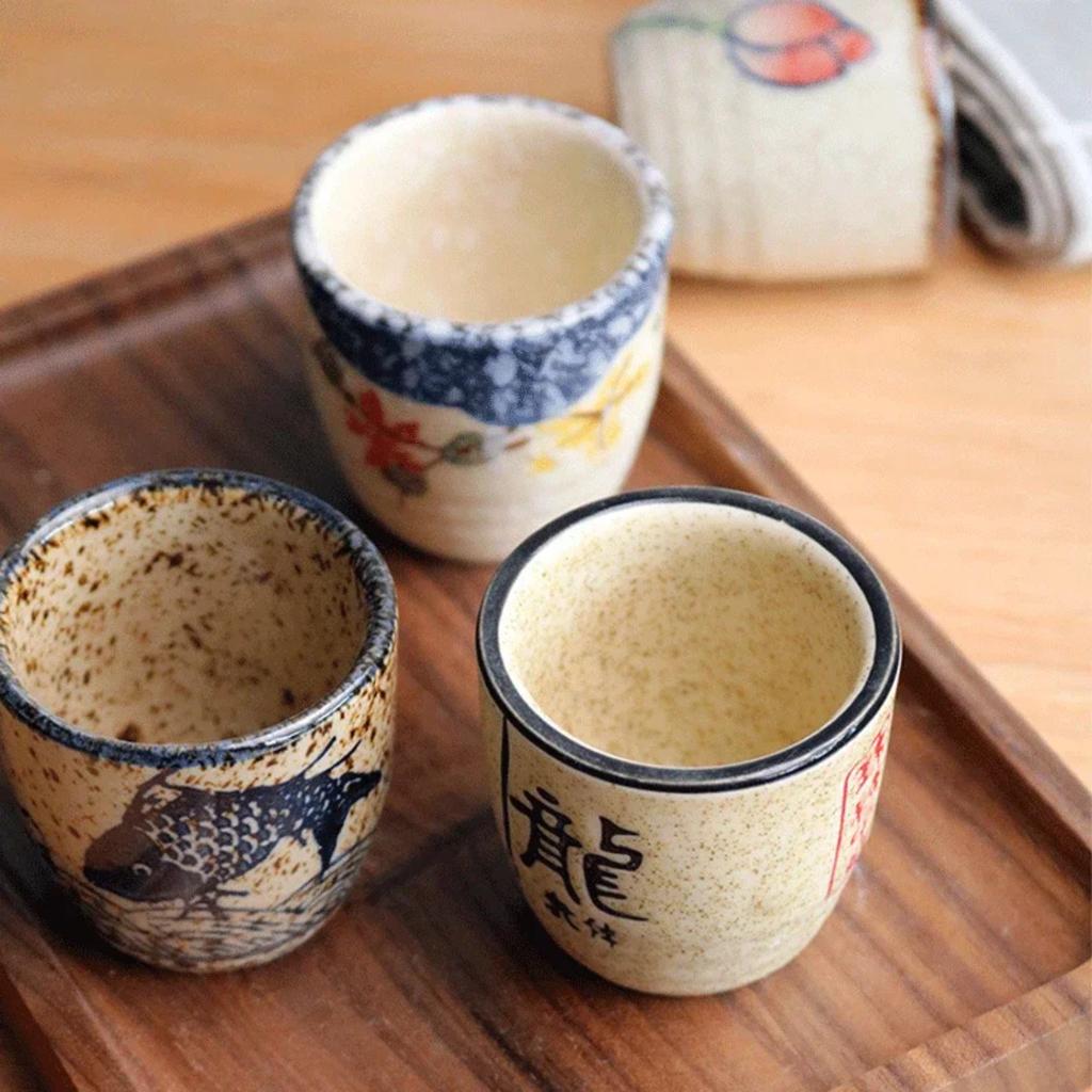 Antique Japanese-style white ceramic wine cup and sake set with retro design for classical shochu and coffee enjoyment