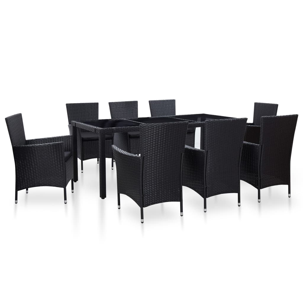 9 piece Garden Dining Set Poly Rattan Black
