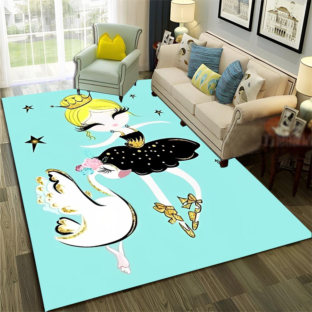 Ballet Girl Ballerina Swan Cartoon Carpet Rug for Home Living Room Bedroom Sofa Doormat Decor,kids Area Rug Non-slip Floor Mat