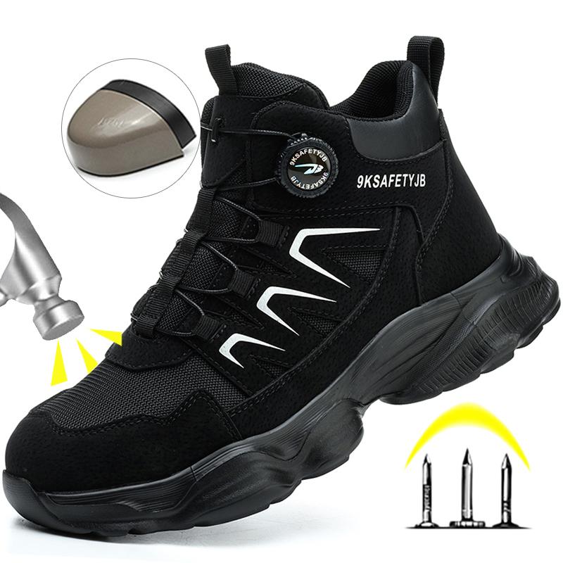 Rotating Button Safety Boots Shoes Man Steel Toe Safety Work Shoes Lightweight Non Slip Work Boots Men Sneaker