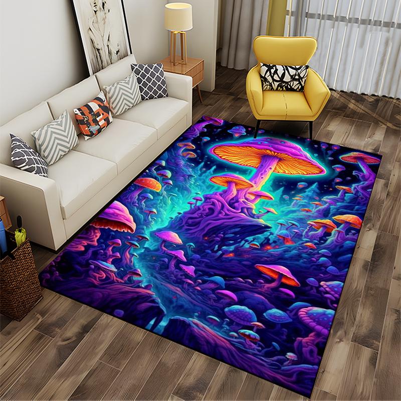 Fantasy Glowing Mushrooms In Mystical Forest - Non-slip Rug Suitable for Living Room and Bedroom Sofas