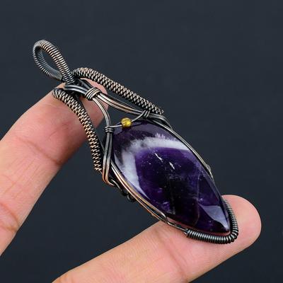 Sage Ametista Pedra Preciosa Fio de Cobre Puro Envolto Jóias Pingente Artesanal Para Presente
