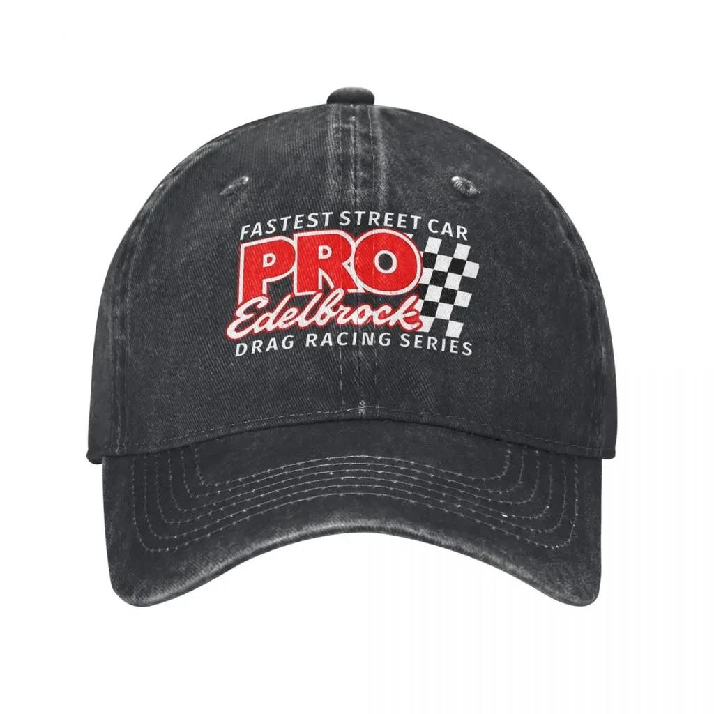 EDELBROCK PRO DRAG RACING SERIES denim Hat Durable for All Seasons Mens Caps Womens Baseball Cap