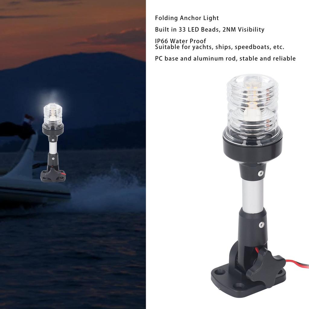 6 Inch Folding Anchor Light All Round Boat Light 33LED 3NM Visibility IP66 Water Proof Marine Lamp with 5m Extension Cord