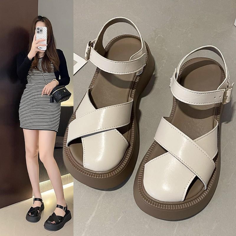 

Женские летние сандалии на толстой подошве-маффине, новые, ретро, полые, однословные, с пряжкой 40