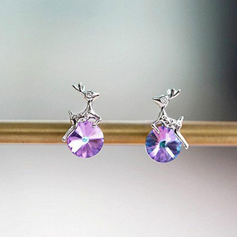 Yilu You Diamante Colorato Alce Orecchini di Natale Lobi Piccoli Squisito Piccolo Regalo Nuovo Stile