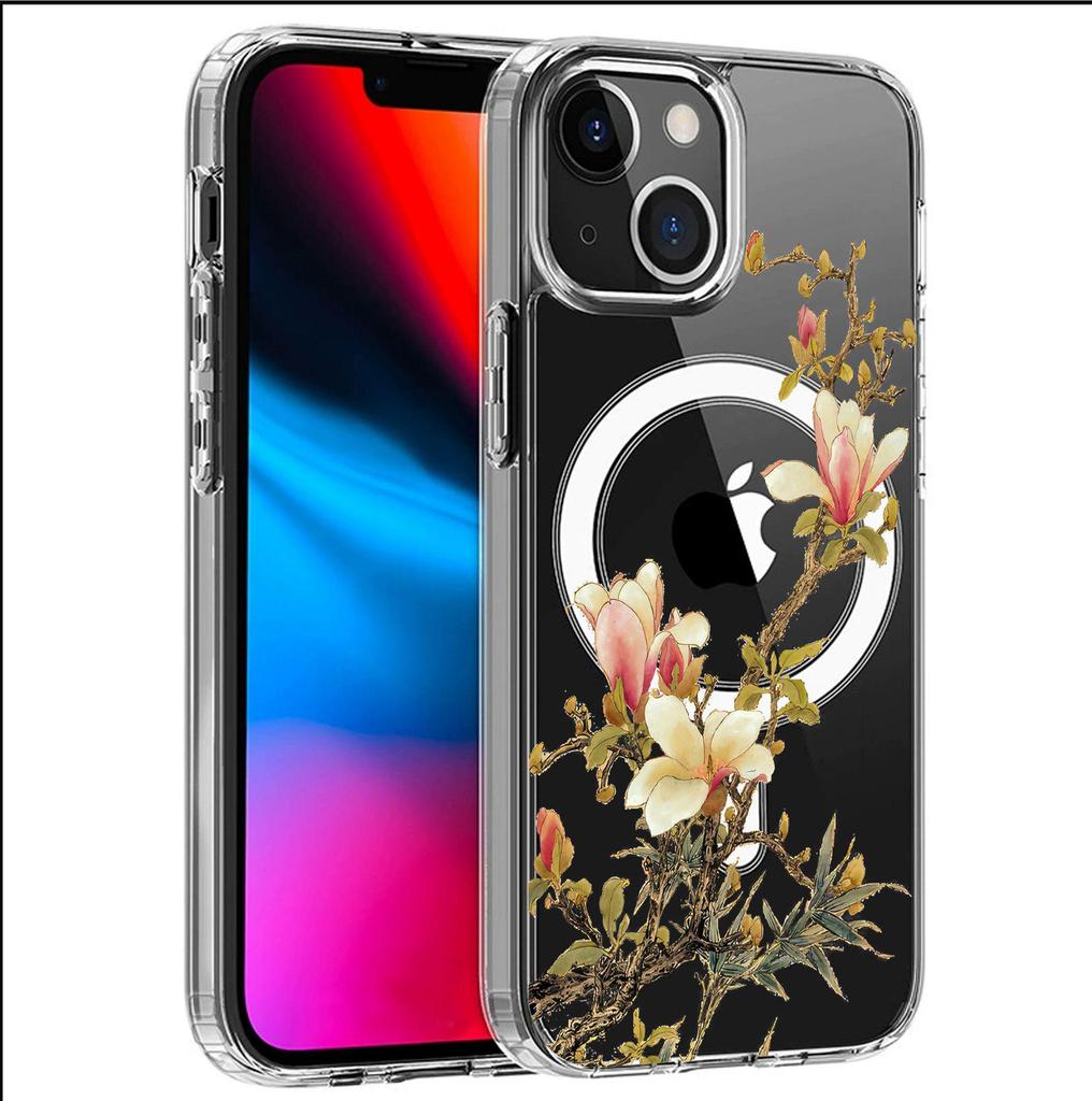 All the Way Flowers Bloom Magnetic Transparent Case for iPhone 15/16/17 Pro Max - Full Coverage Protection