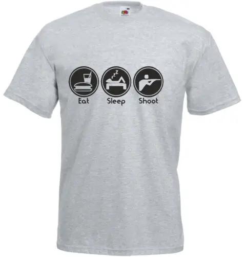 Eat Sleep Shoot Funny Shooting Sport Mens TShirt Summer 100 Cotton Short Sleeve ONeck Unisex T Shirt New Siza S3XL