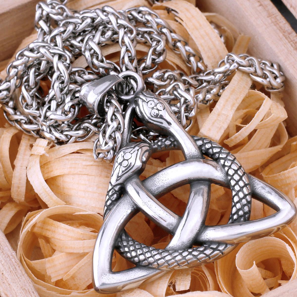 Nordic Trinity Symbol Ouroboro Necklace Viking Men Stainless Steel Biker Rune Amulet Pendant Necklace Party Club Jewelry