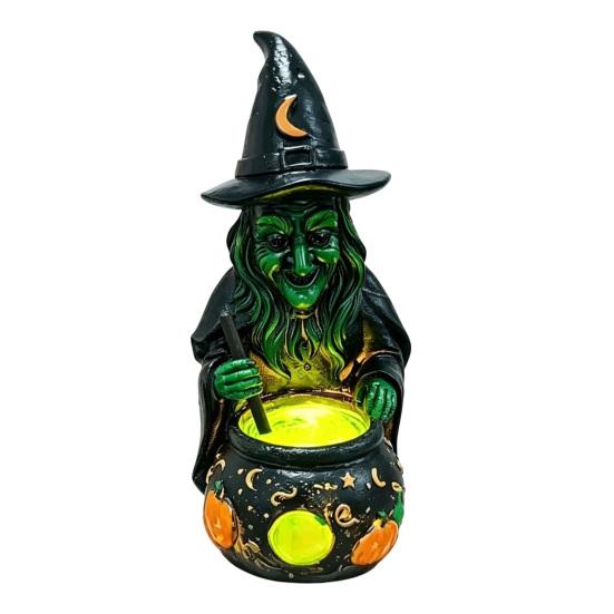 Creepy Haunted House Props Halloween Witch Cauldron Lamp Figurine, Resin Scary Witches Lighted-Up Realistic Craft Cauldron, Festival Supplies
